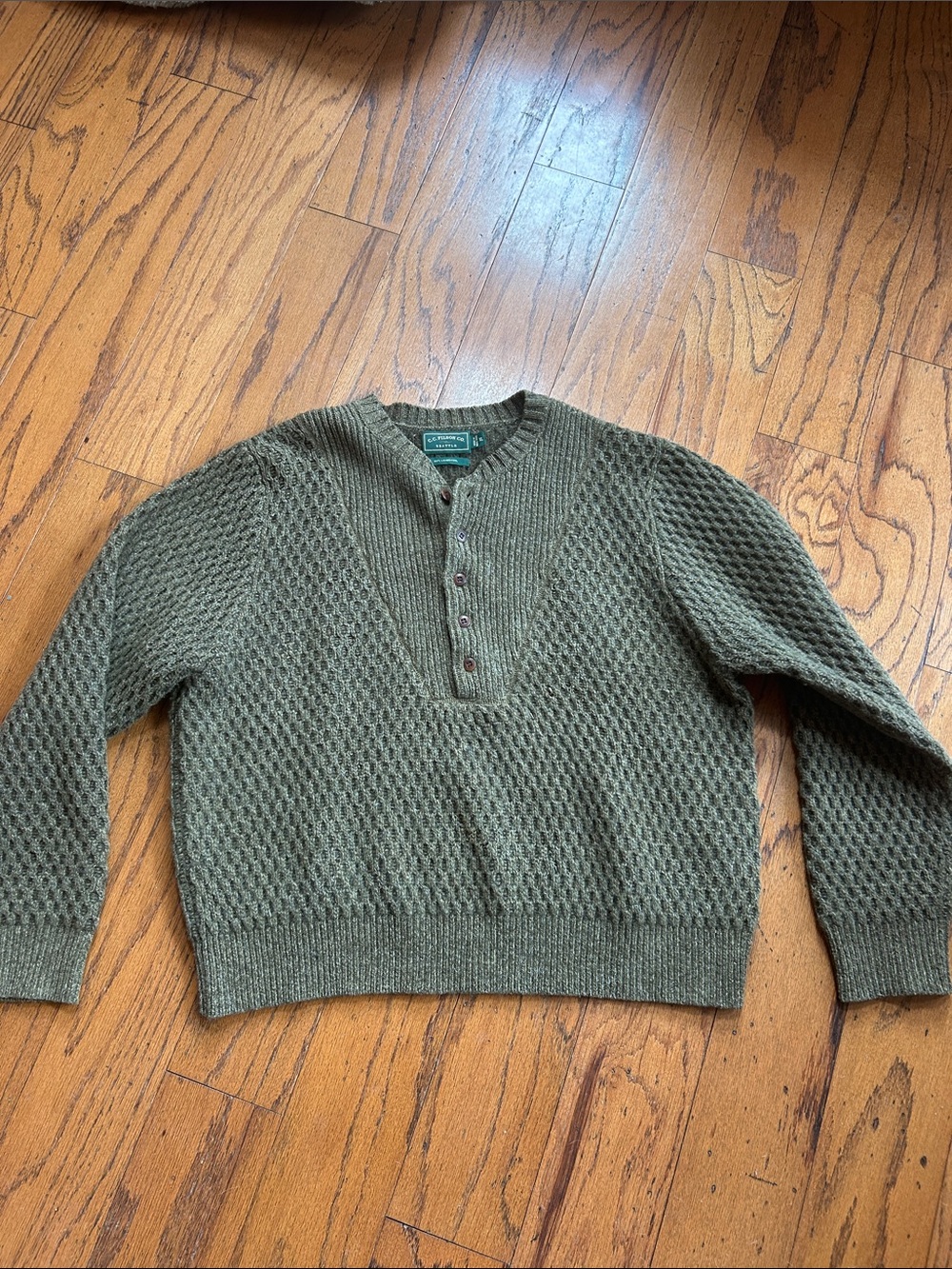 C.C. Filson Co. Olive Green Knit Henley wool button up sweater sz XL